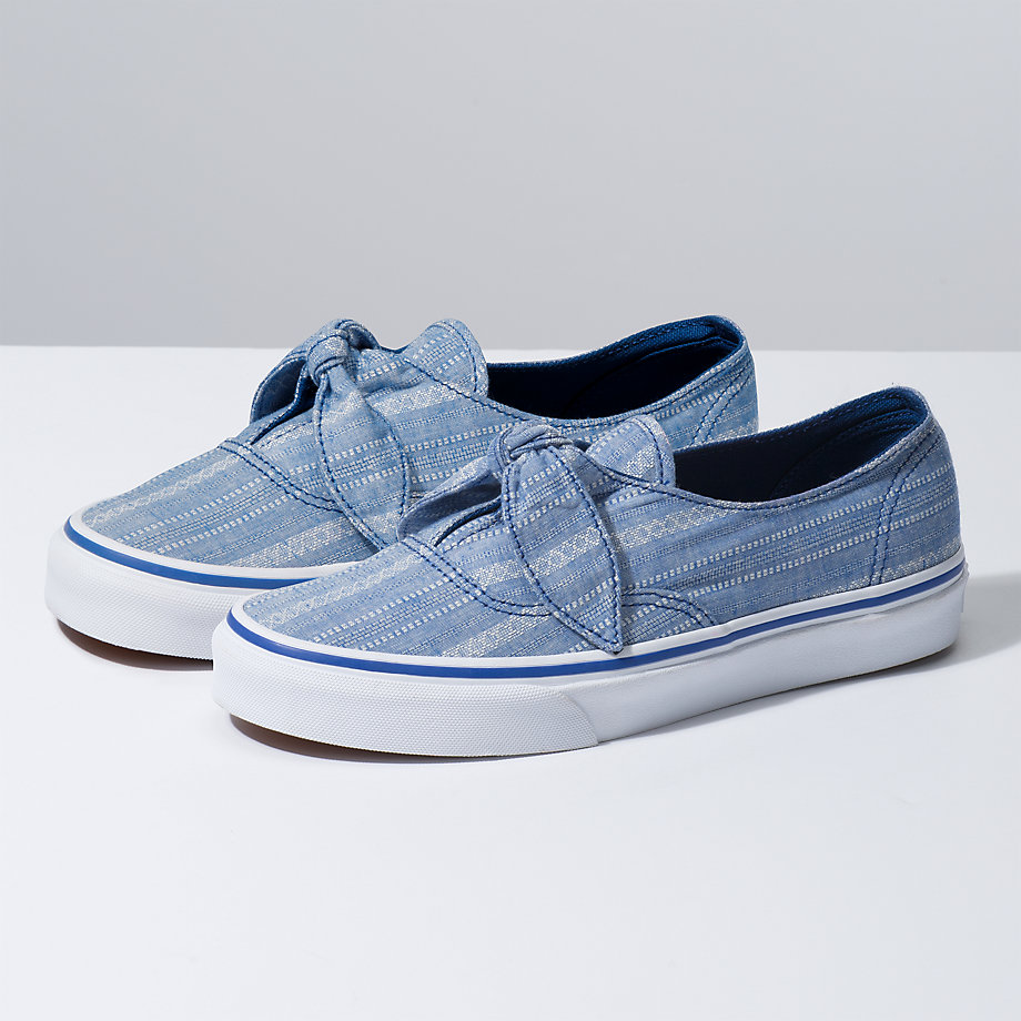 Vans Bayan Spor Ayakkabı Lace Chambray Authentic Knotted Mavi/Beyaz | 51861-289